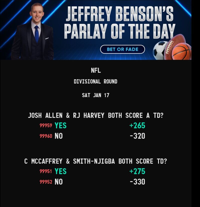 Image for the Tweet beginning: NFL Playoffs 🏈🏆@JeffreyBenson12 Parlays of