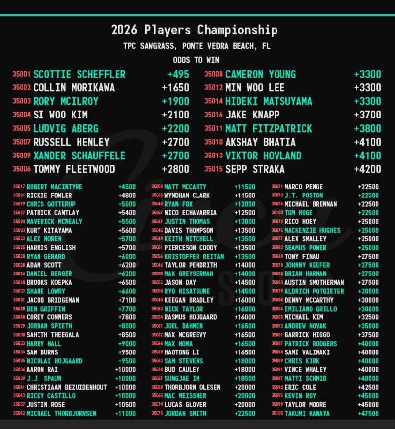 Image for the Tweet beginning: The Players Championship⛳️🏌️‍♂️Tournament Odds &amp;
